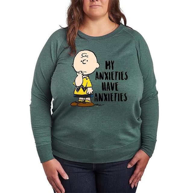 Plus Size Peanuts Charlie Brown Anxieties Lightweight French Terry Sweatshirt, Girls Product Image