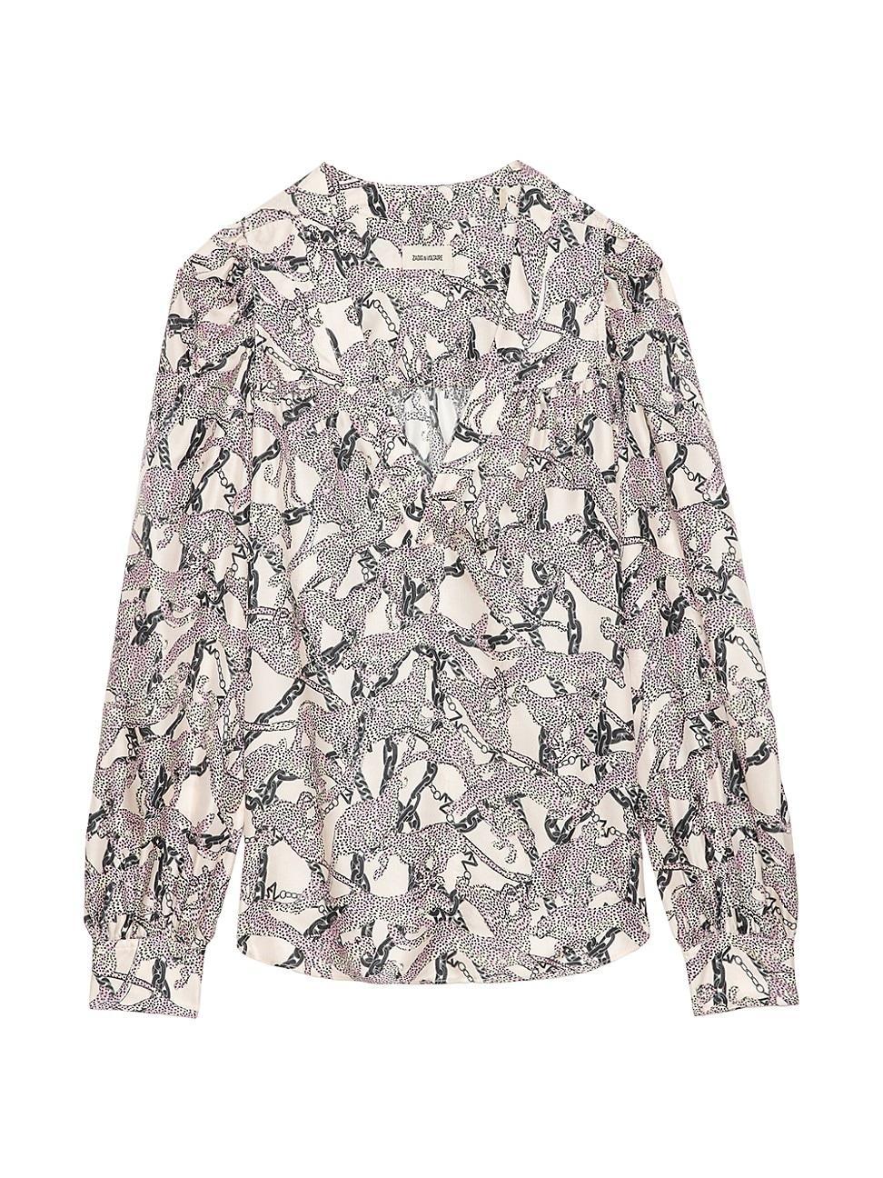 Womens Telia Leopard Silk Blouse Product Image