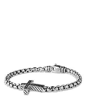 Men's Pave Cross Bracelet in Silver with Black Diamonds, 5mm, 5.5"L Product Image