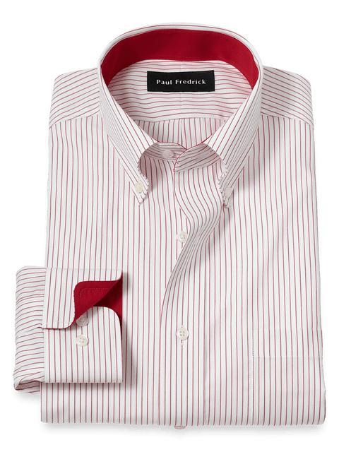 Non-Iron Cotton Stripe Dress Shirt With Contrast Trim - Red Product Image