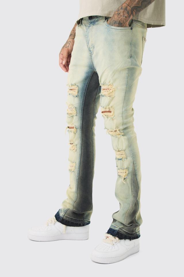 Tall Ripped Gusset Detail Stretch Skinny Flared Jeans | boohooMAN USA Product Image