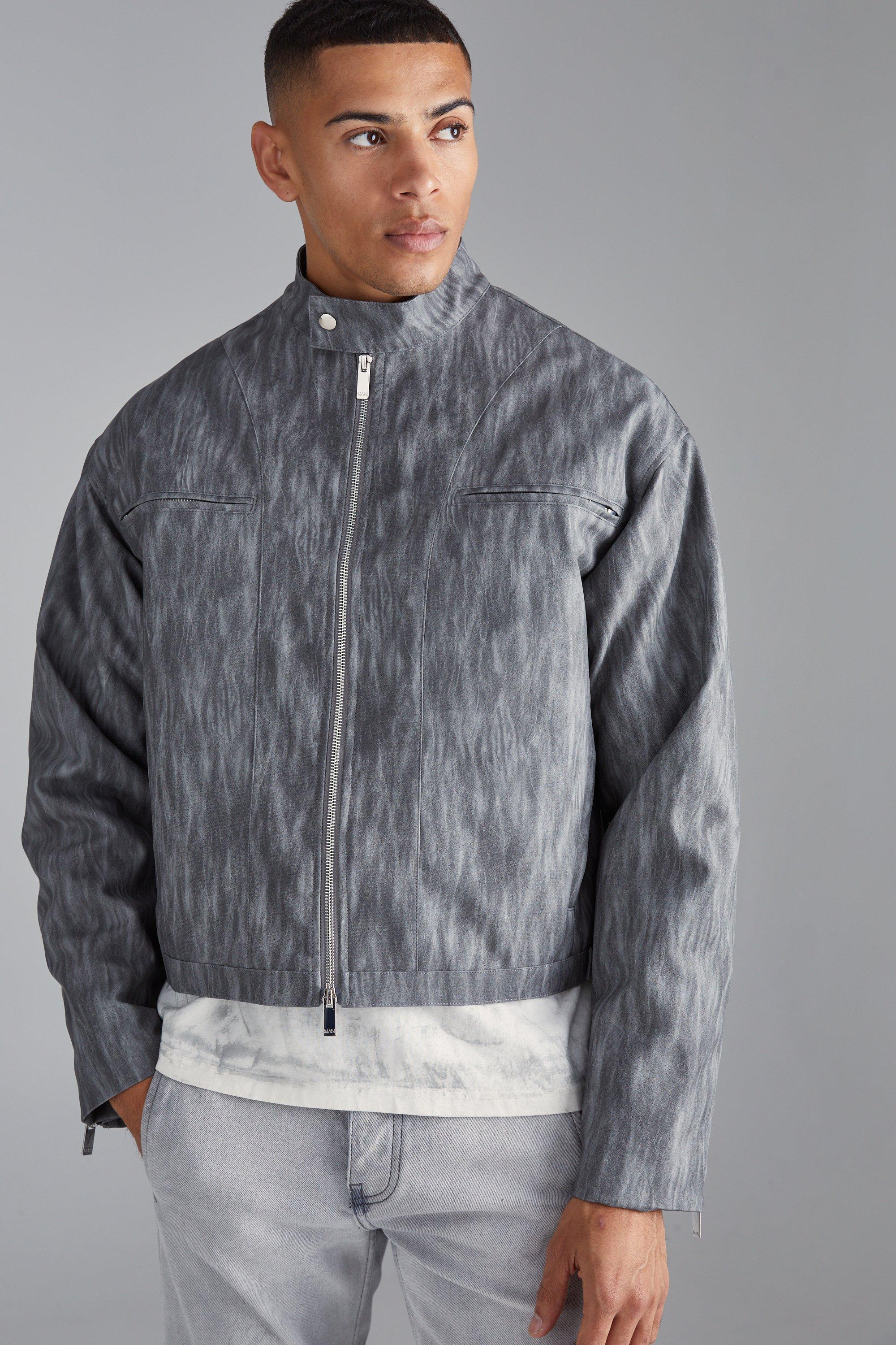 Boxy Funnel Neck Biker Jacket | boohooMAN USA Product Image