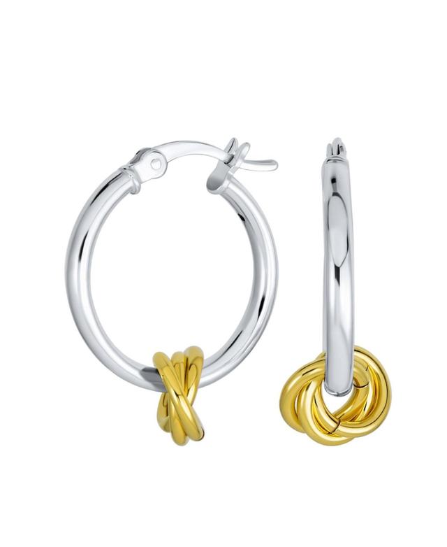 Twisted Side Charm Round Tube Thin Two Tone Love Knot Hoop Earrings For Women Teen Gold Plated .925 Sterling Silver 1 Inch Diameter Product Image