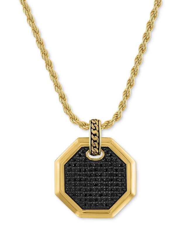 Esquire Mens Jewelry Black Diamond Octagon 22 Pendant Necklace (1/2 ct. t.w.) in 14k Gold-Plated Sterling Silver, Created for Macys - Gold Over Sil Product Image