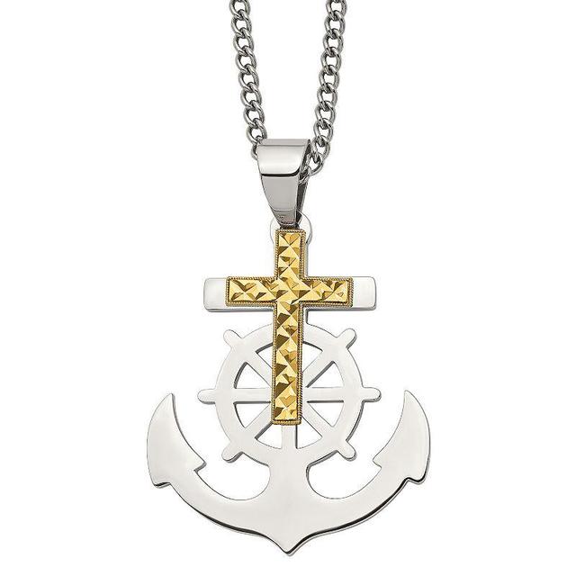 Mens Stainless Steel Cross & Anchor Pendant Necklace Yellow Product Image