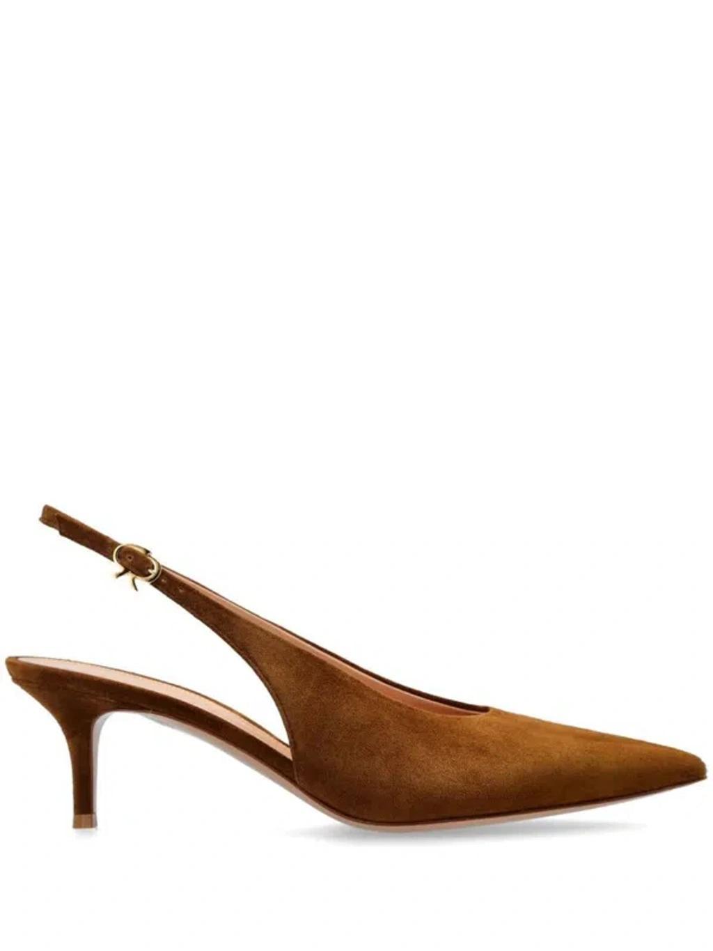 GIANVITO ROSSI Suede Kitten Slingback Pumps In Brown Product Image