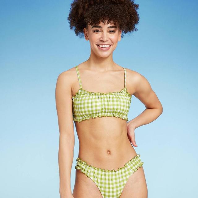 Womens Ruffle Bralette Bikini Top - Wild Fable Gingham Print XL Product Image