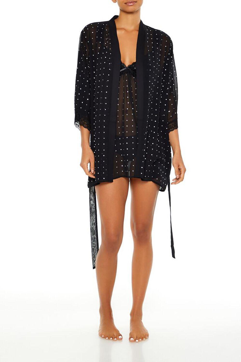 Sheer Rhinestone Tie-Waist Robe | Forever 21 Product Image