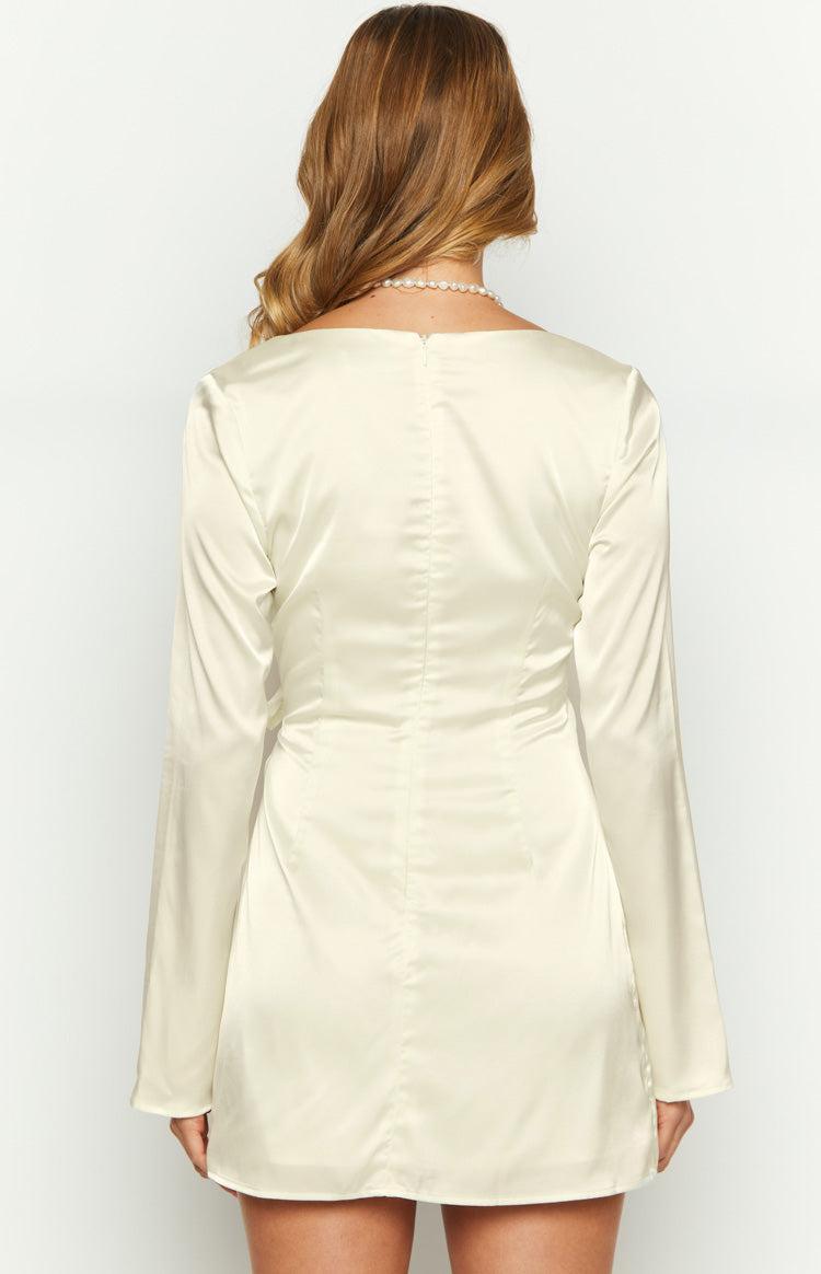 Kasya Cream Satin Long Sleeve Mini Dress Product Image