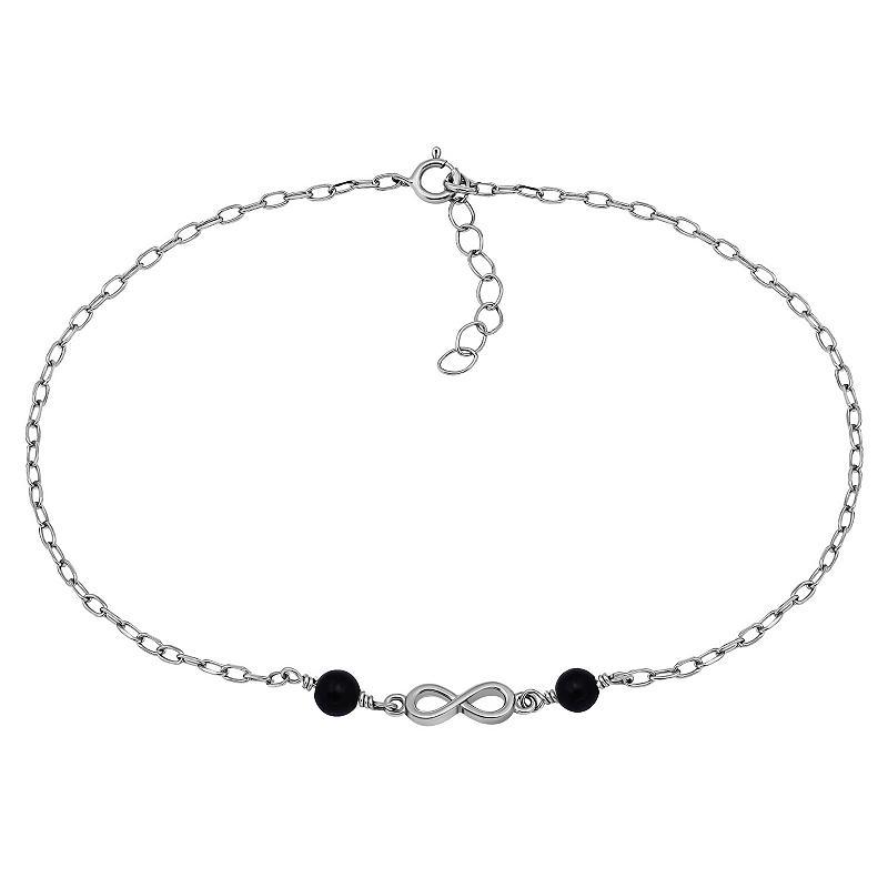 Aleure Precioso Sterling Silver Polished Infinity Charm Anklet, Womens Multicolor Product Image