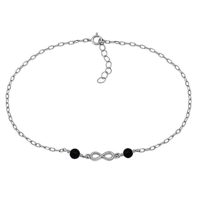 Aleure Precioso Sterling Silver Polished Infinity Charm Anklet, Womens Sterling Silver Teal Product Image