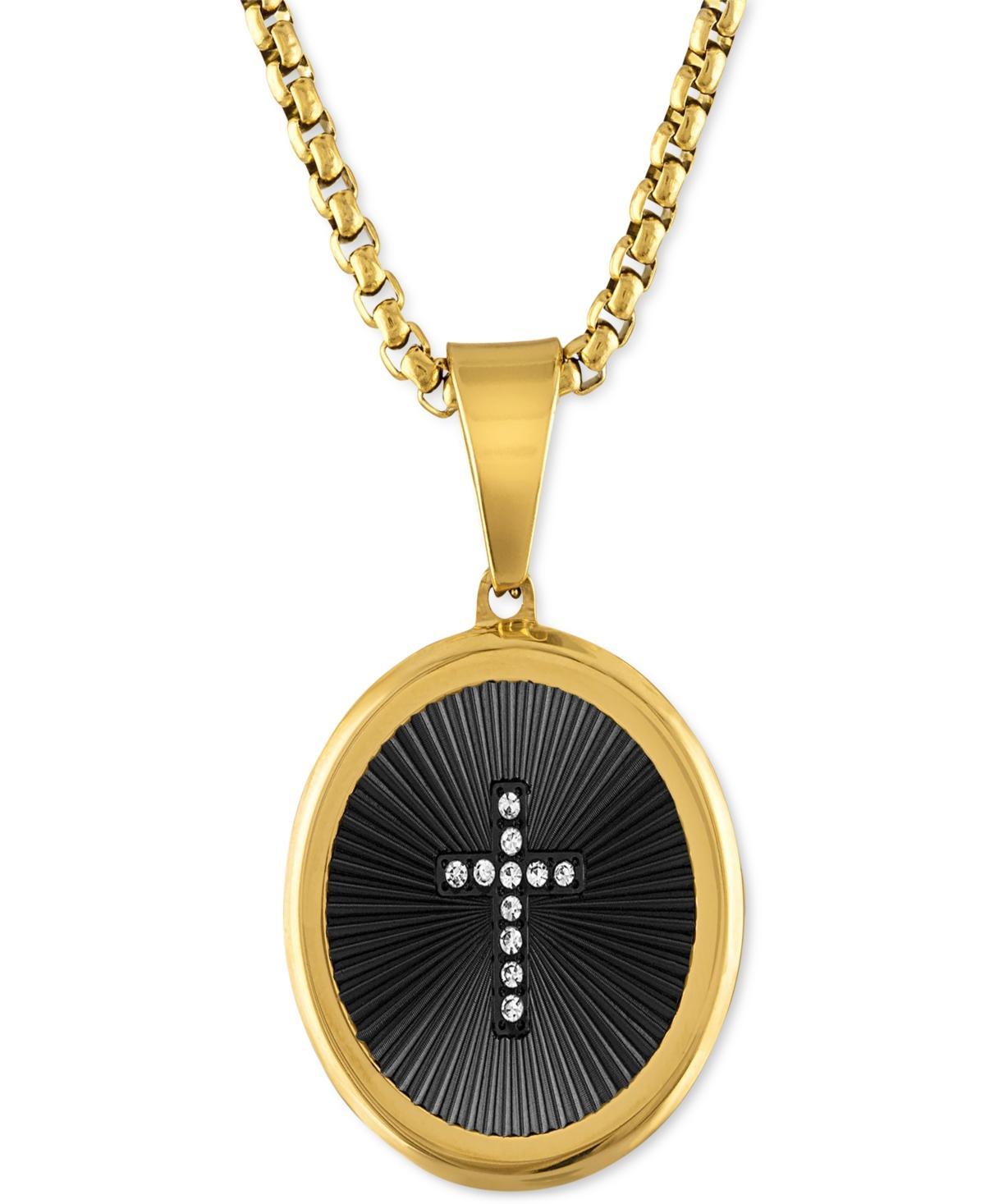 Mens Diamond Cross Oval 22 Pendant Necklace in Black & Gold-Tone Ion-Plated Stainless Steel Product Image