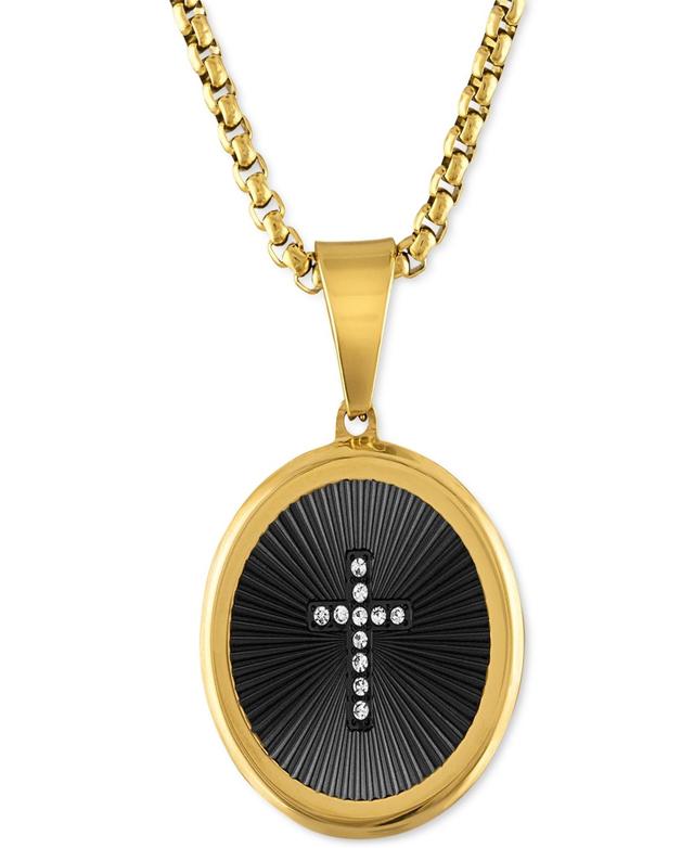 Mens Diamond Cross Oval 22 Pendant Necklace in Black & Gold-Tone Ion-Plated Stainless Steel Product Image