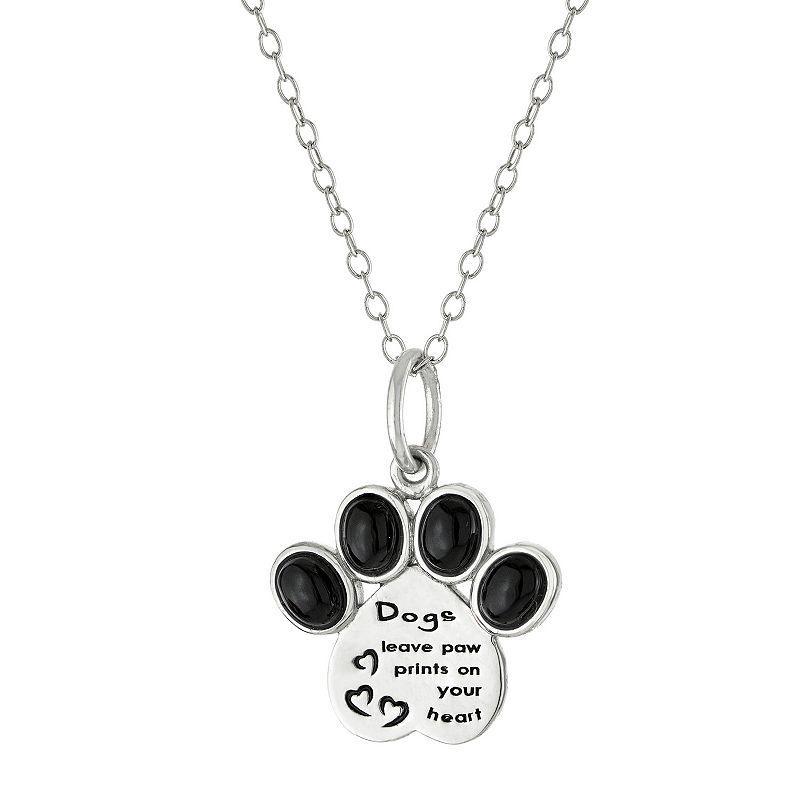 Athra NJ Inc Sterling Silver Onyx Paw Print Pendant Necklace, Womens Black Product Image