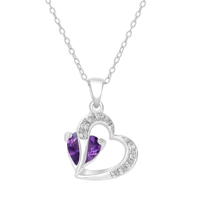 Gemistry Sterling Silver Stone & Cubic Zirconia Heart Pendant Necklace, Womens Purple Product Image