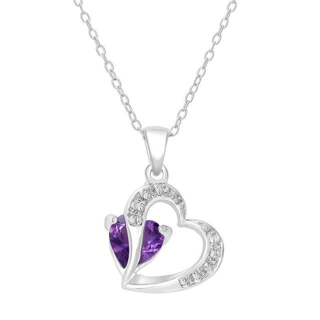 Gemistry Sterling Silver Stone & Cubic Zirconia Heart Pendant Necklace, Womens Purple Product Image