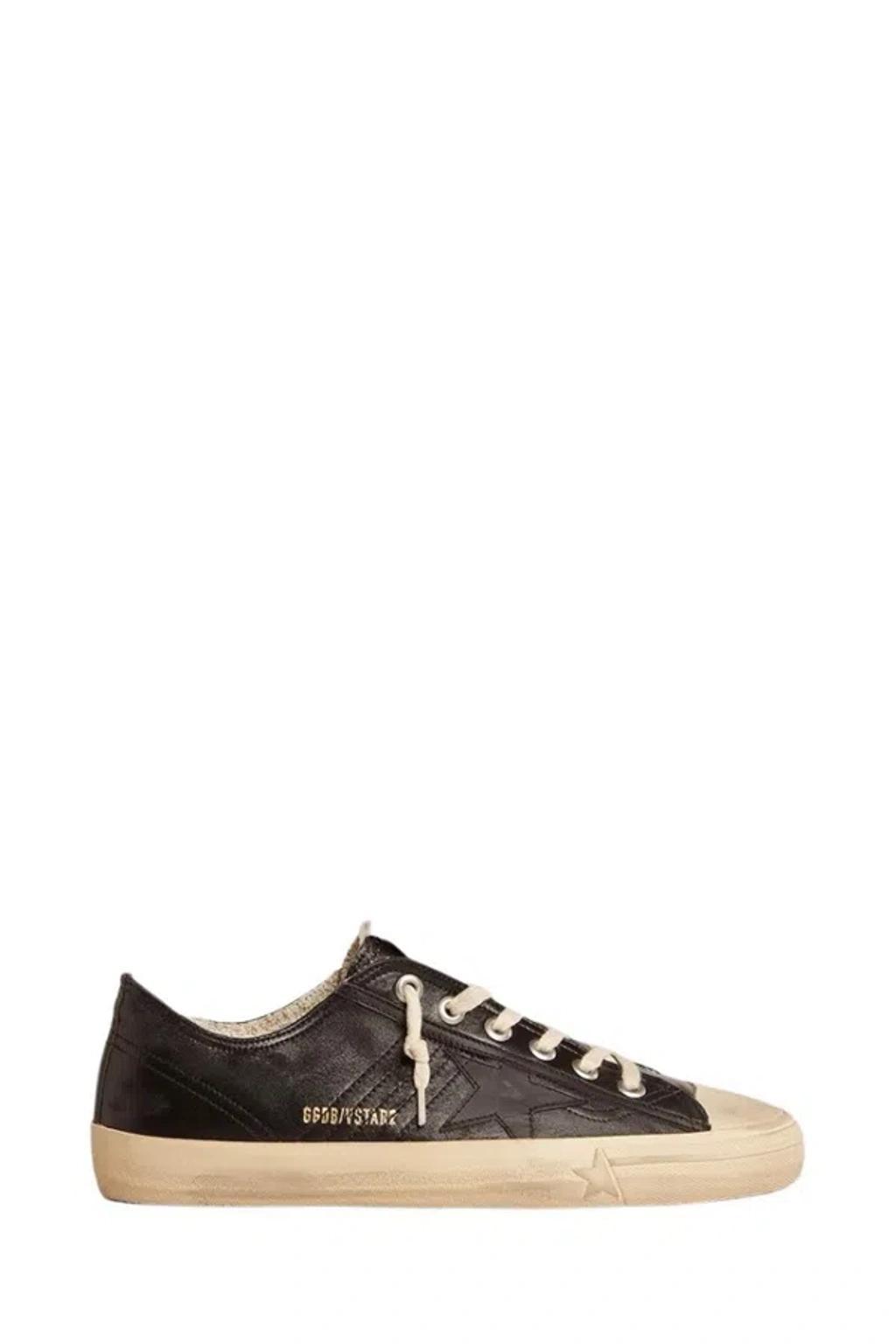 GOLDEN GOOSE Mens  V-star Leather-star Denim Low-top Trainers In Brown Product Image