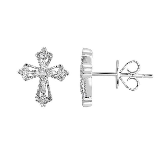 10k White Gold 1/10 Carat T.W. Diamond Cross Stud Earrings, Womens Product Image