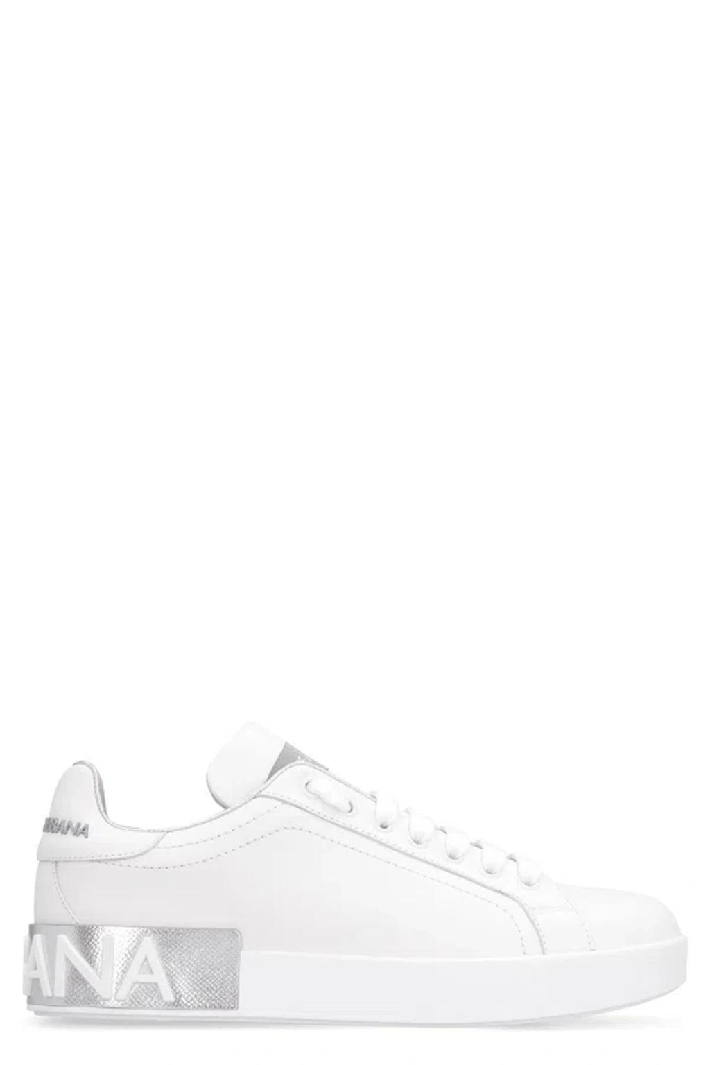 DOLCE & GABBANA Portofino Leather Low-top Sneaker In Silver Product Image