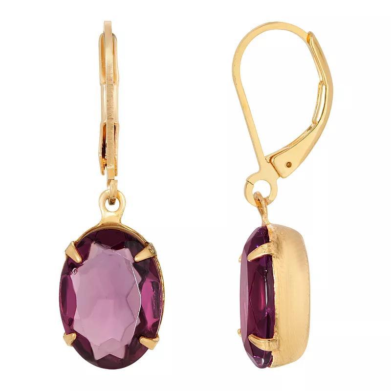 1928 Gold Tone Purple Oval Drop Earrings, Womens Product Image