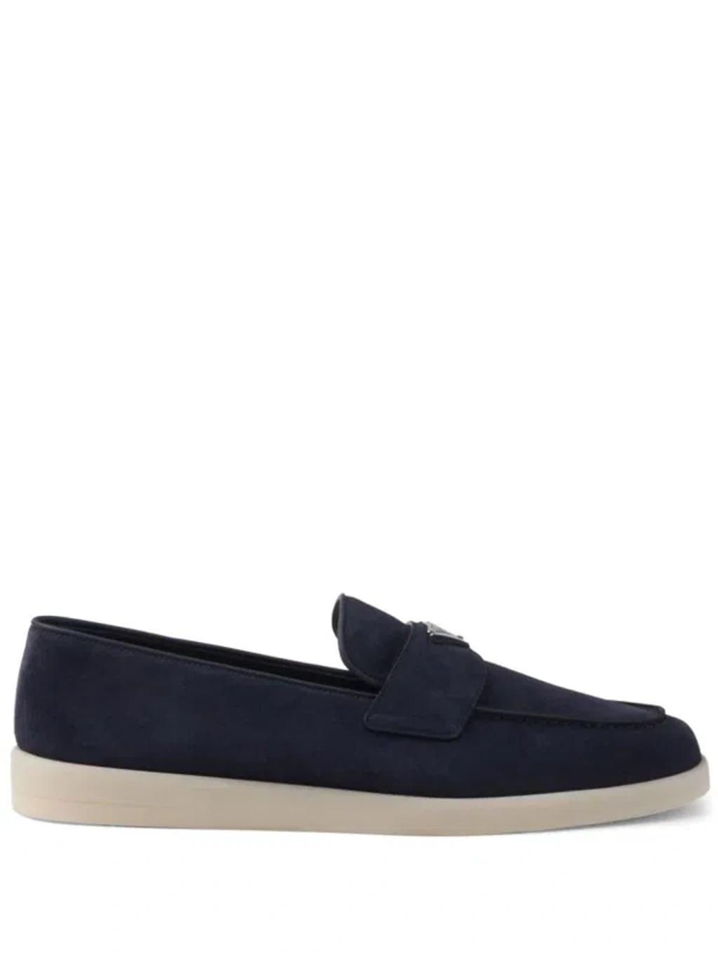 PRADA Men's Saint Tropez Triangle Logo Suede Loafers In Multicolor Product Image