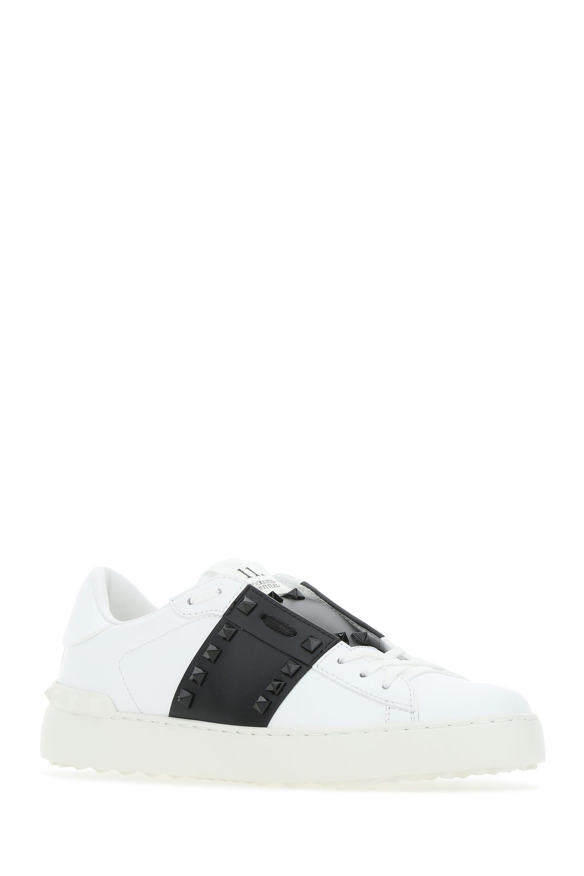 Woman White Leather Rockstud Untitled Sneakers With Black Band Product Image