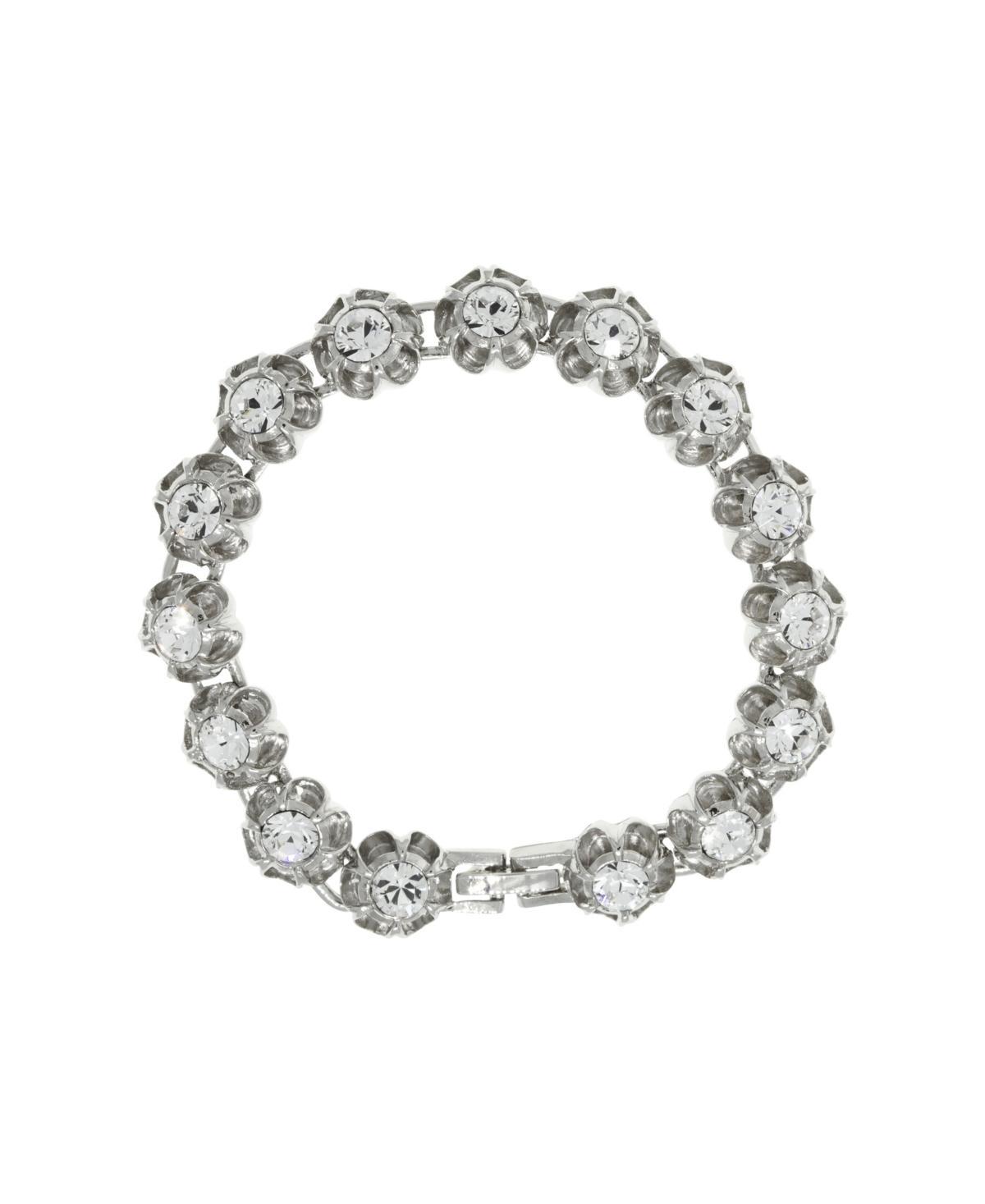 1928 Silver Tone Crystal Flower Bracelet, Womens Product Image