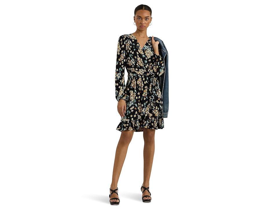 Lauren Ralph Lauren Womens Floral Belted Stretch Jersey Dress Product Image