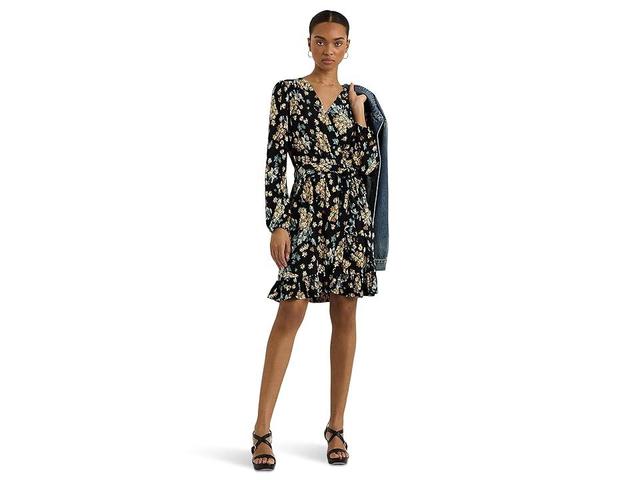 Lauren Ralph Lauren Womens Floral Belted Stretch Jersey Dress Product Image