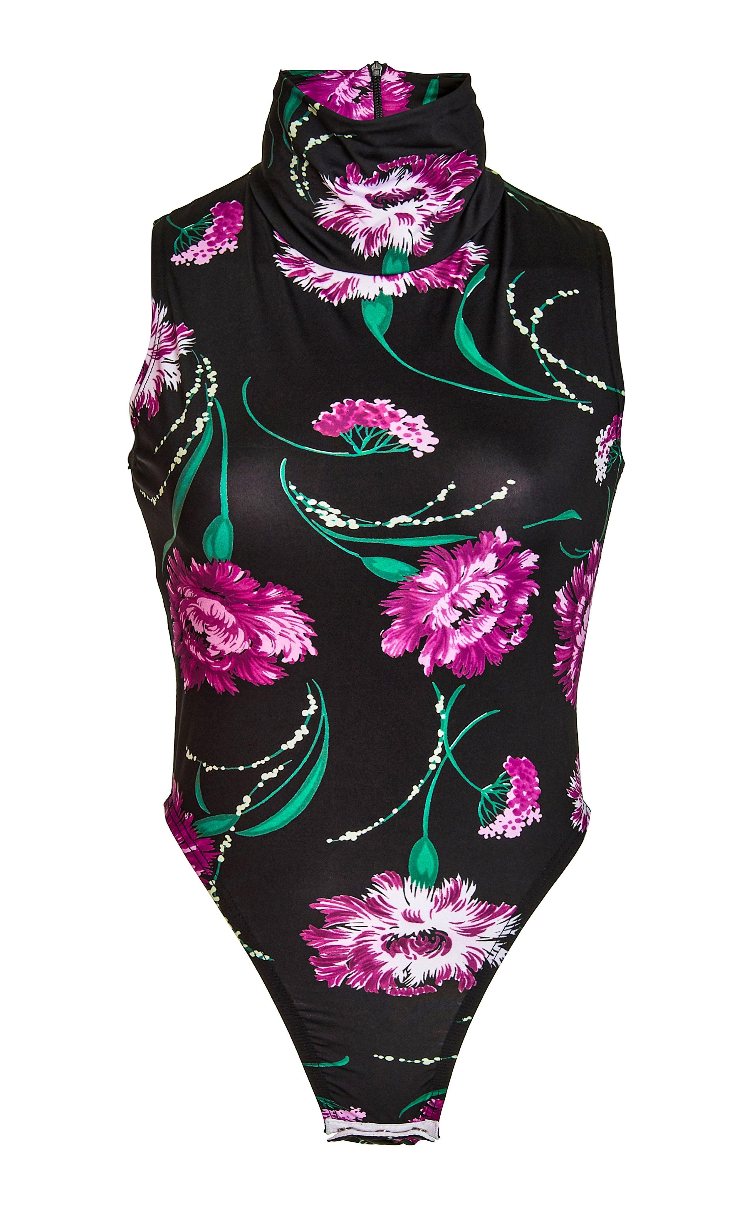 Black Floral Stretch Turtle Neck Bodysuit Product Image