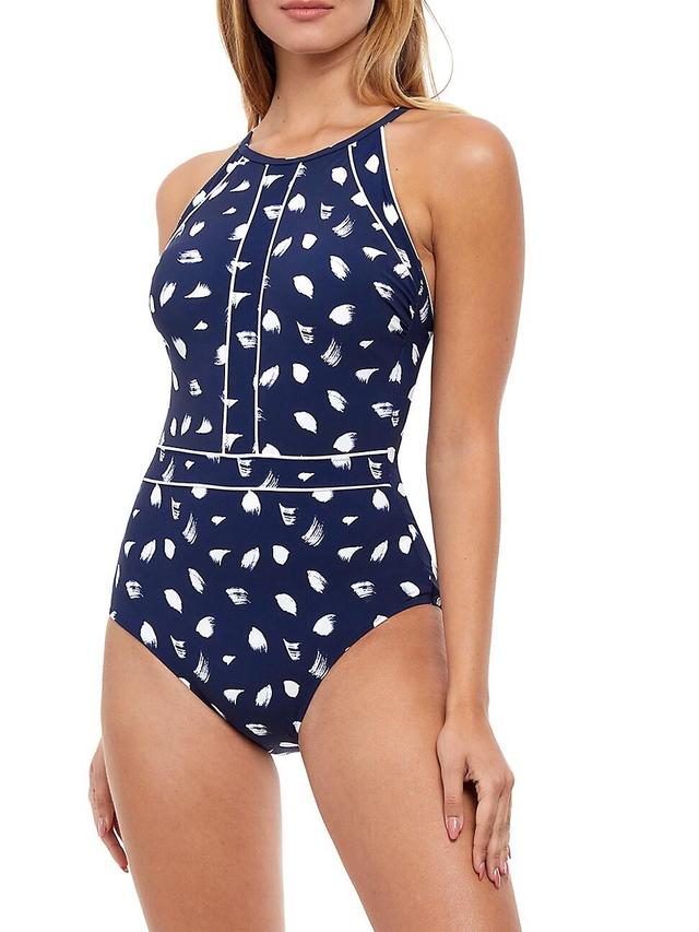 Womens Feather-Print One-Piece Swimsuit Product Image