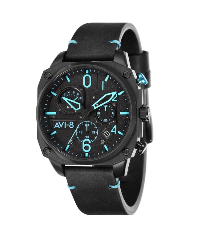 Avi-8 Mens Hawker Hunter Chronograph Retrograde Edition Black Genuine Leather Strap Watch 45mm Product Image