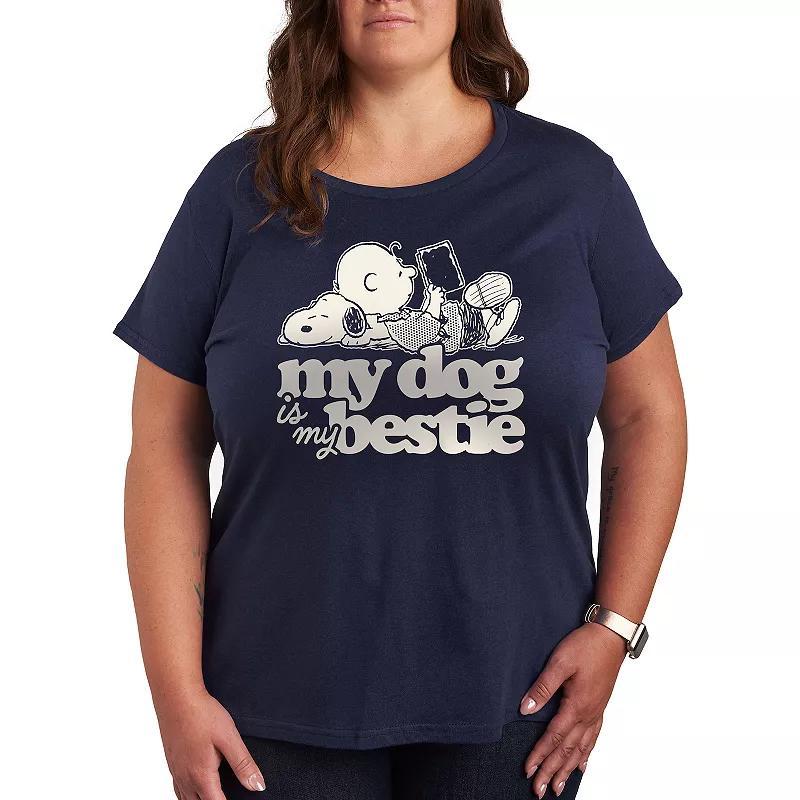 Plus Peanuts Snoopy & Charlie Brown My Dog Is My Bestie Graphic Tee, Womens Blue Product Image