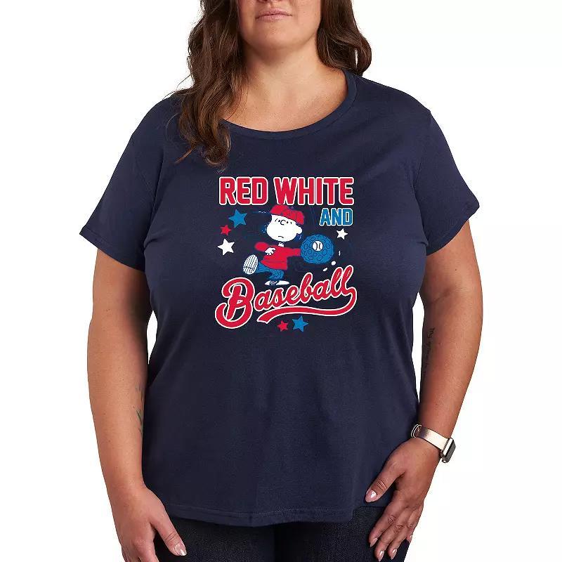 Plus Peanuts Red White Baseball Lucy Graphic Tee, Womens Product Image