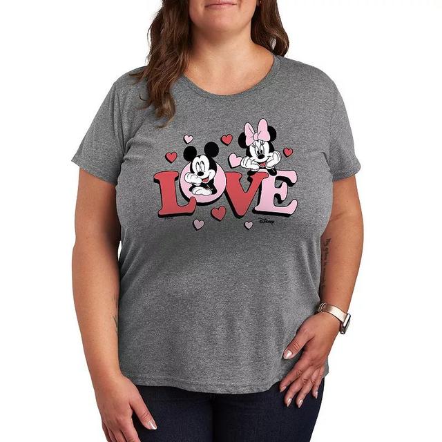 Disneys Mickey & Minnie Mouse Plus Size Love Graphic Tee, Womens Grey Gray Product Image