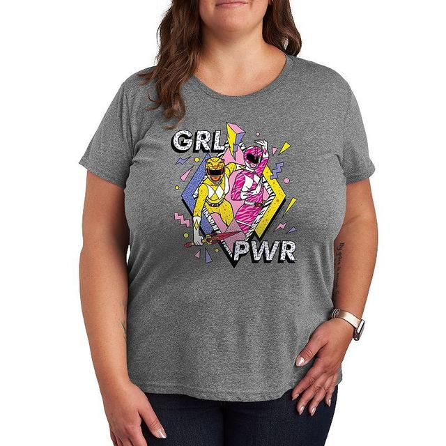 Plus Size Power Rangers Grl Pwr Graphic Tee, Womens Grey Gray Product Image