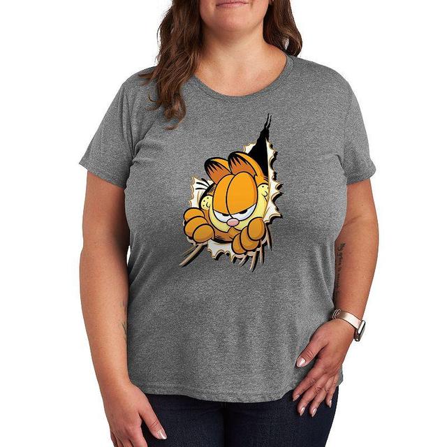 Plus Garfield Peeking Out Graphic Tee, Womens Grey Gray Product Image