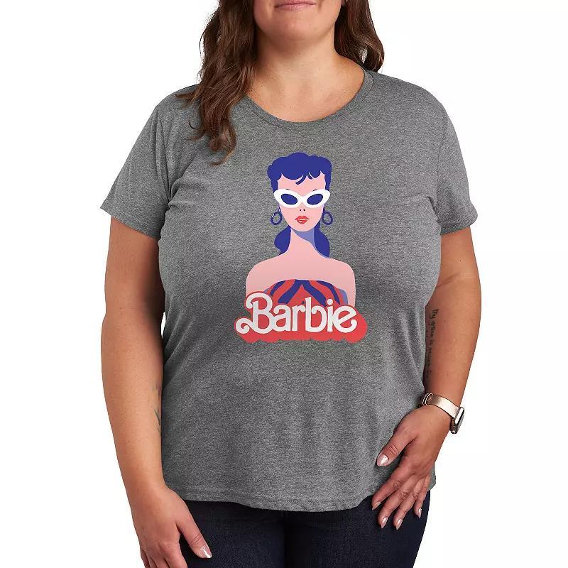 Plus Barbie Red Logo Graphic Tee, Womens Grey Gray Product Image