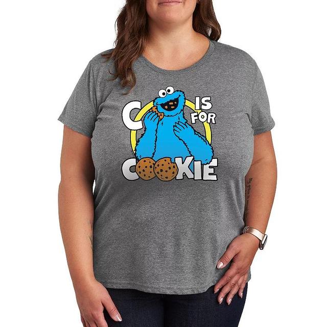 Plus Sesame Street Cookie Monster Graphic Tee, Womens Heather Grey Product Image