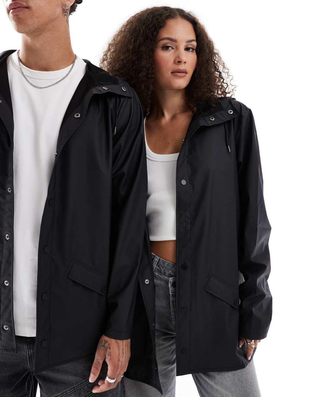 Rains 12010 unisex waterproof short jacket in black Product Image