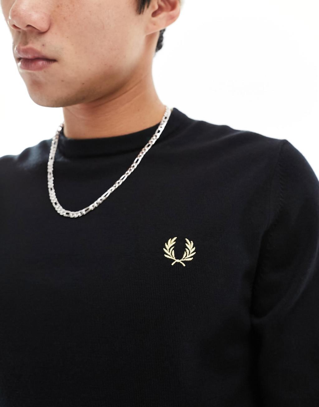 Fred Perry classic crew neck sweater in black Product Image