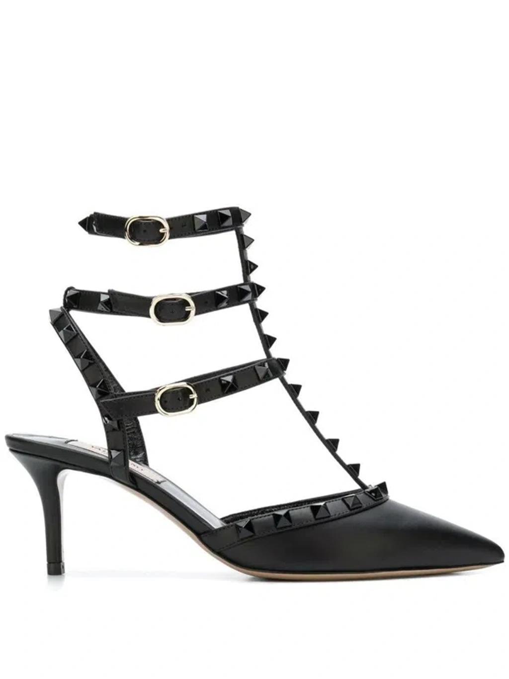 Black Leather Rockstud Pumps Product Image