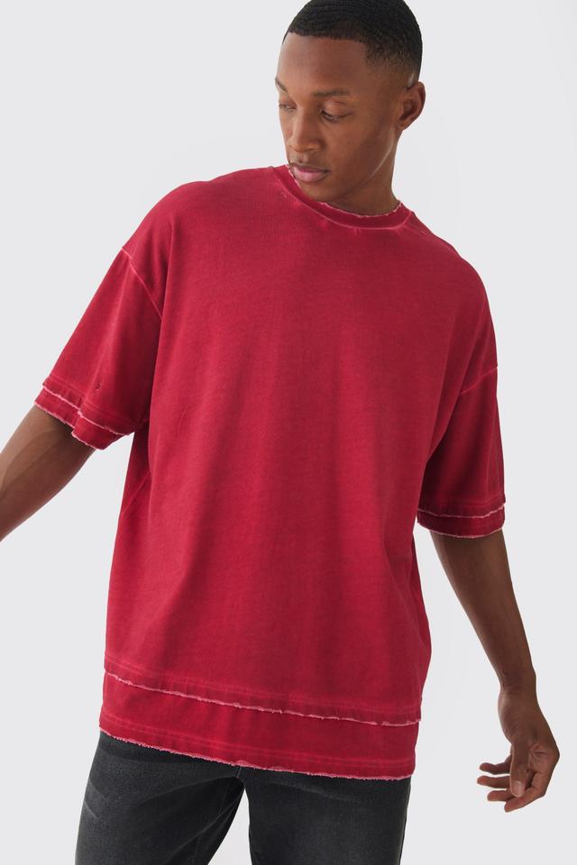 Premium Oversized Faux Layer Top Stitch Washed T-shirt | boohooMAN USA Product Image