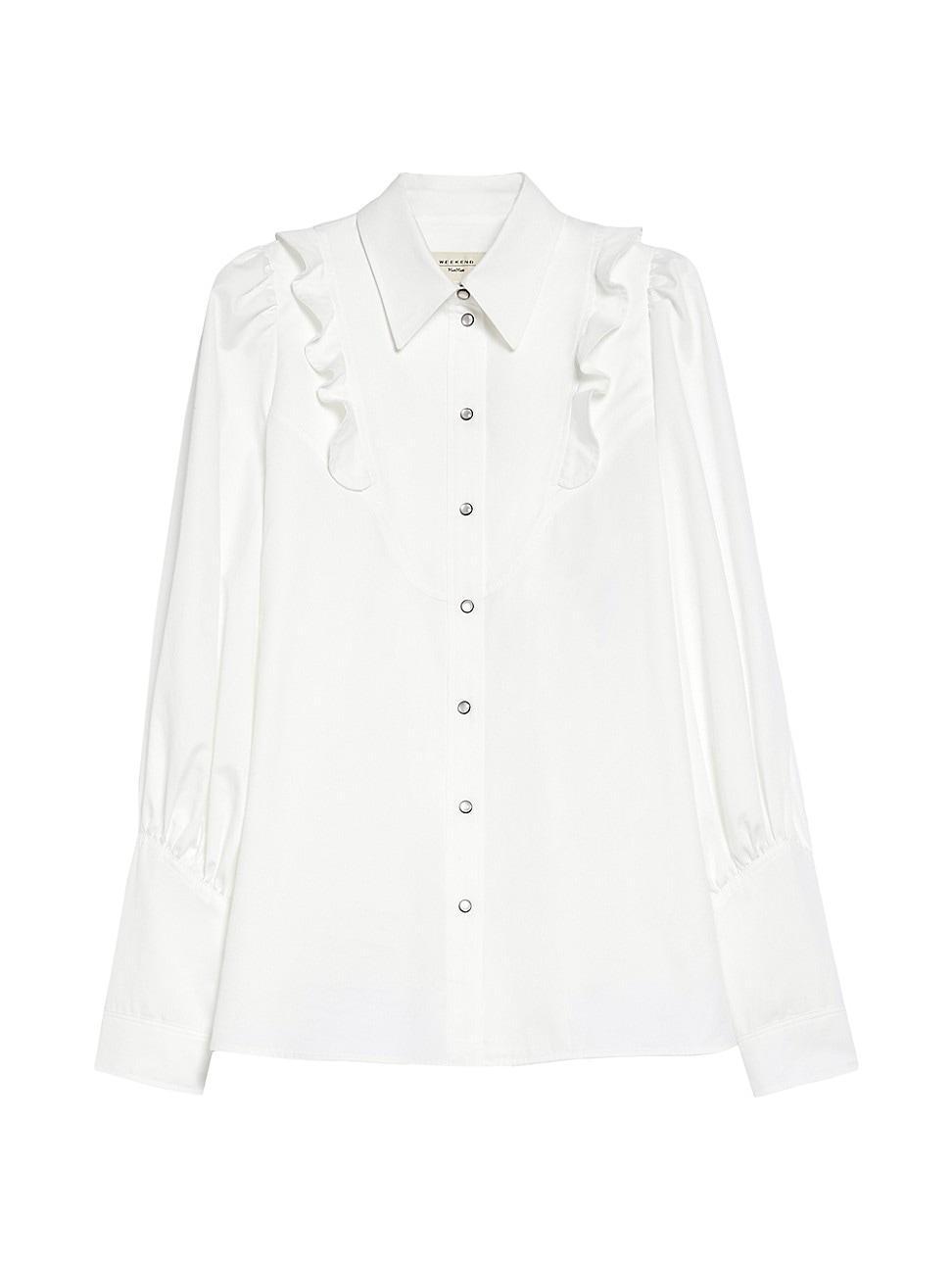 Womens Pancia Ruffle-Trim Button-Up Shirt Product Image