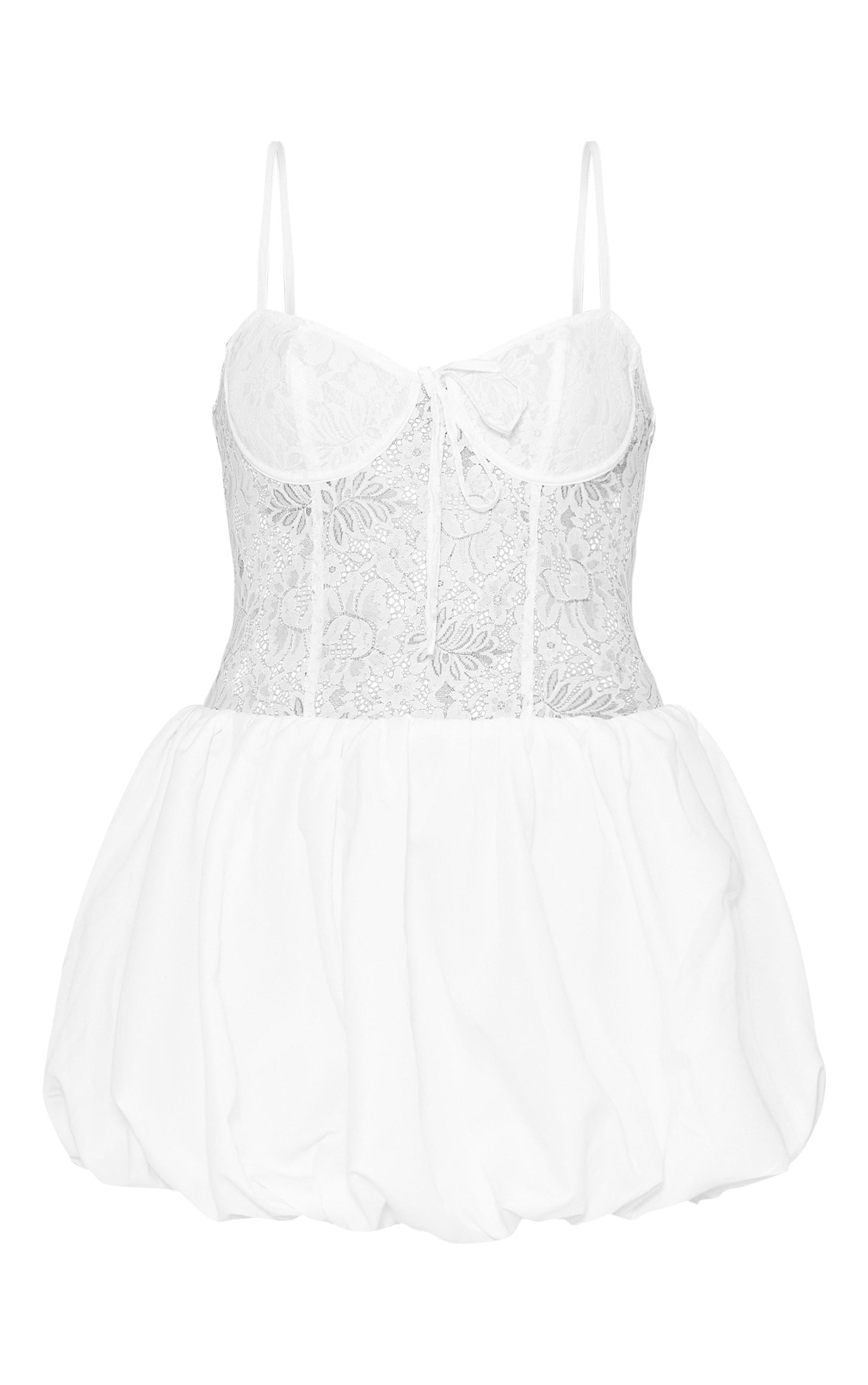 White Woven Puffball Lace Mini Dress Product Image