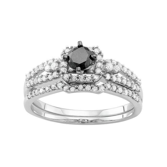 10k White Gold 1 Carat T.W. Black & White Diamond Engagement Ring Set, Womens 10k Whgold Product Image