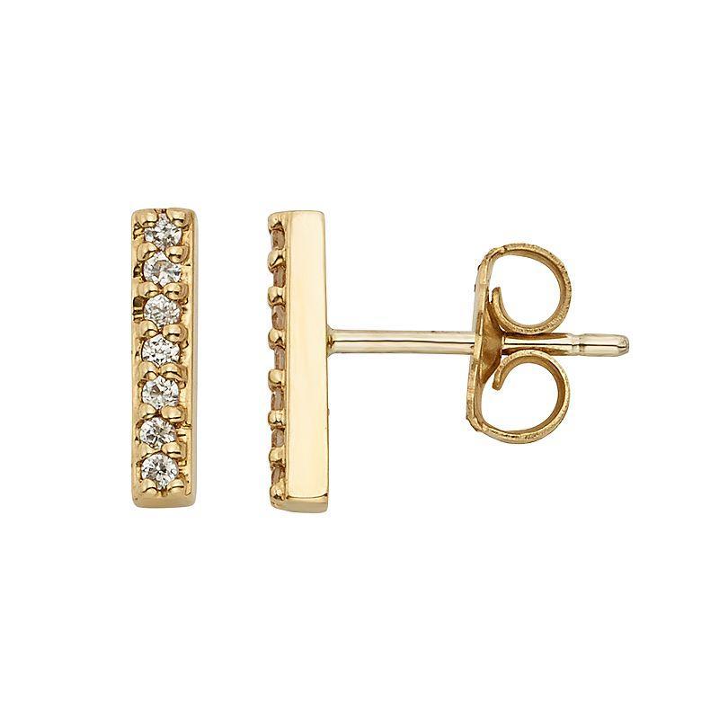 1/10 Carat T.W. Diamond 10k Gold Stick Stud Earrings, Womens, White Product Image