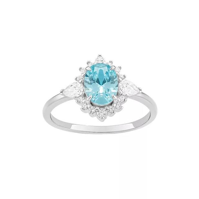 PRIMROSE Sterling Silver Aqua & White Cubic Zirconia Halo Ring, Womens Sterling Silver White Product Image