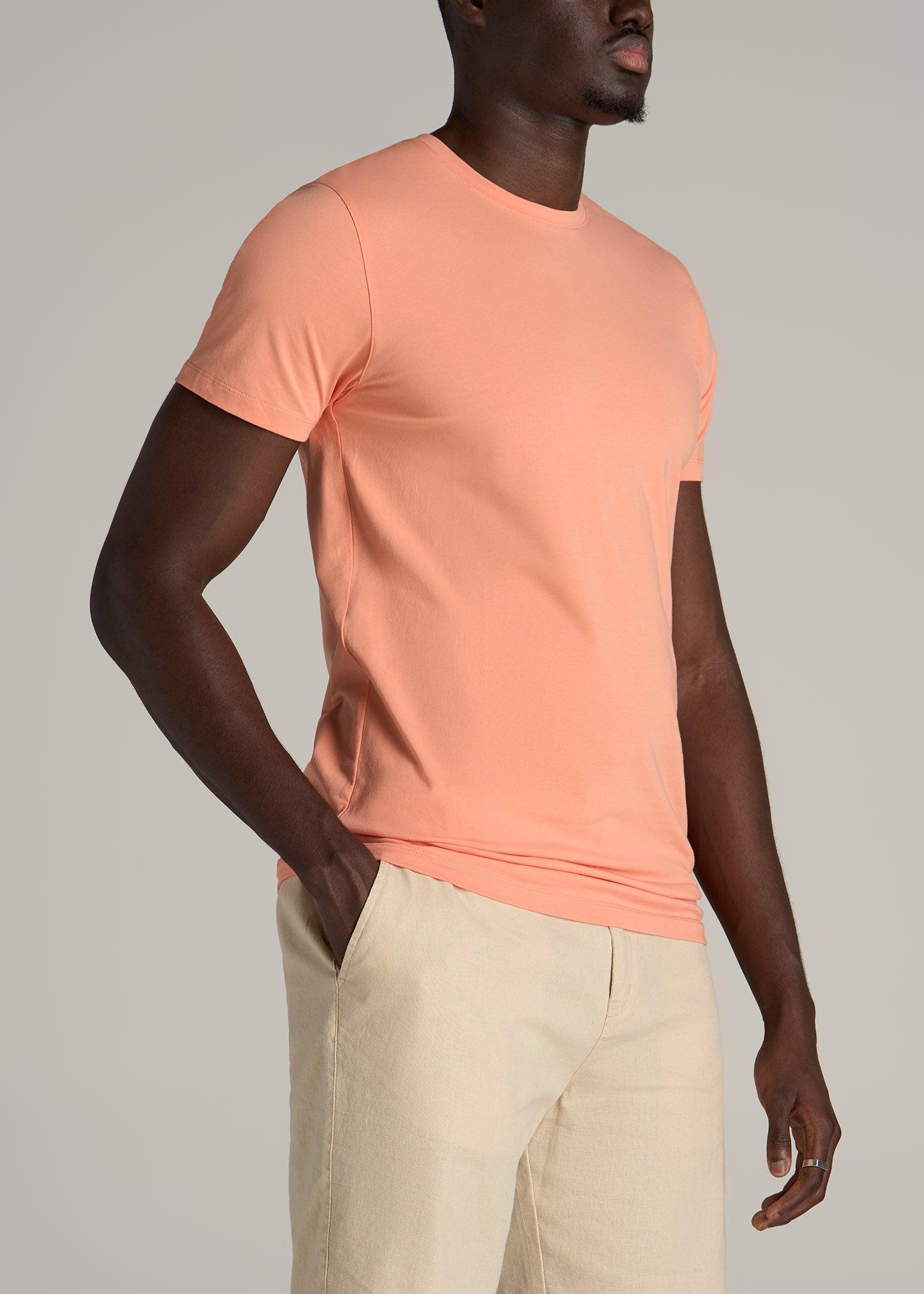 Stretch Cotton MODERN-FIT T-Shirt for Tall Men in Apricot Crush Male Product Image