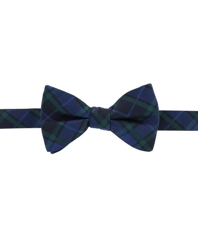 Trafalgar Mens Ives Green and Navy Blackwatch Plaid Silk Bow Tie Product Image